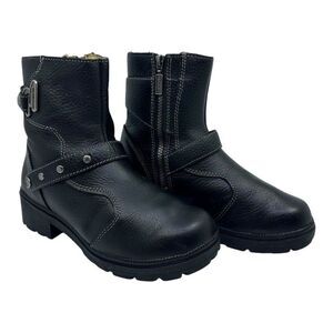 Milwaukee Leather Women‎ Black Ankle Boots Buckle Strap Side Zipper Sz 9B MVB237